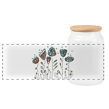 Flowers - Panoramic Cookie Jar with Wooden Lid - white - Front