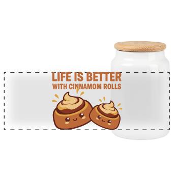 La vie au petit-déjeuner est meilleure avec des roulés à la cannelle drôle - Boîte à biscuits avec couvercle en bois - blanc - Devant