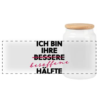 Ich bin ihre besoffene Hälfte Party Shirt - Panorama Keksdose mit Holzdeckel - Weiß - Vorne