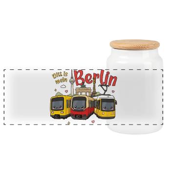 Ditt is mein Berlin - Panorama Keksdose mit Holzdeckel - Weiß - Vorne