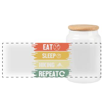 Hiking Mountain Trail Backpacking Outdoors Poaching - Panoramic Cookie Jar with Wooden Lid - white - Front