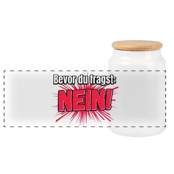 Bevor Du fragst Nein Humor Nope No - Panorama Keksdose mit Holzdeckel - Weiß - Vorne