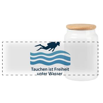 Tauchen ist Freiheit Unter Wasser - Panorama Keksdose mit Holzdeckel - Weiß - Vorne