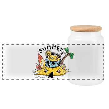 Summer Skull Beach Island Design - Panoramic Cookie Jar with Wooden Lid - white - Front