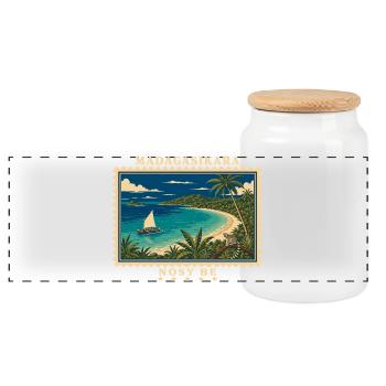 Madagaskar Nosy Be Vintage Reisemarke - Panorama Keksdose mit Holzdeckel - Weiß - Vorne