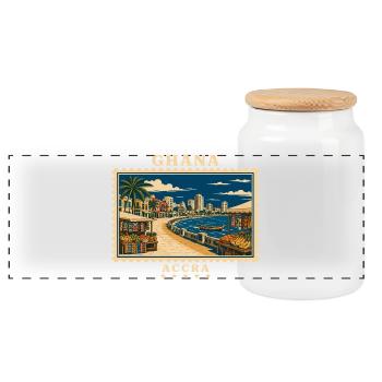 Marque de voyage vintage Ghana Accra - Boîte à biscuits avec couvercle en bois - blanc - Devant