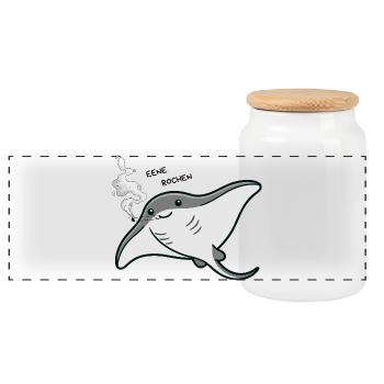 Rauchender Manta Cartoon - Panorama Keksdose mit Holzdeckel - Weiß - Vorne