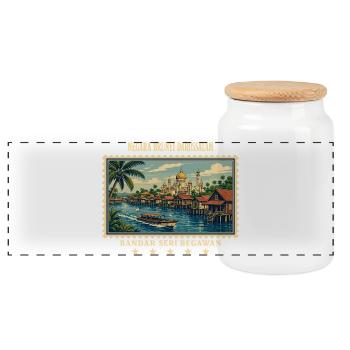 Brunei Bandar Seri Begawan Vintage Reisemarke - Panorama Keksdose mit Holzdeckel - Weiß - Vorne