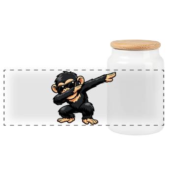 Dabbing Chimpanzee - Panoramic Cookie Jar with Wooden Lid - white - Front