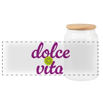 Dolce Vita Limette Quote Italien Lebensfreude Fun - Panorama Keksdose mit Holzdeckel - Weiß - Vorne