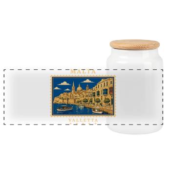 Malta Valletta Vintage Travel Brand - Panoramic Cookie Jar with Wooden Lid - white - Front