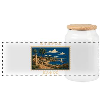 Zypern Paphos Vintage Reisemarke - Panorama Keksdose mit Holzdeckel - Weiß - Vorne