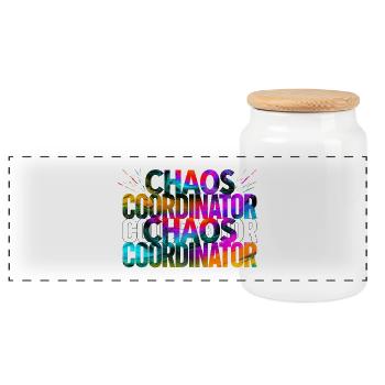 Chaos Coordinator Regenbogen Farbenspruch - Panorama Keksdose mit Holzdeckel - Weiß - Vorne