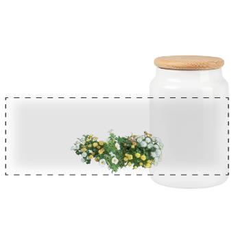 Summer Flower Arrangement. Sea of flowers in yellow white - Panoramic Cookie Jar with Wooden Lid - white - Front