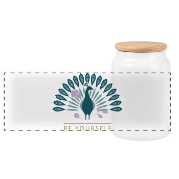 Emblème du Paon Sois Toi-même - Boîte à biscuits avec couvercle en bois - blanc - Devant