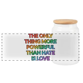 Powerful Love Over Hate - Panoramic Cookie Jar with Wooden Lid - white - Front