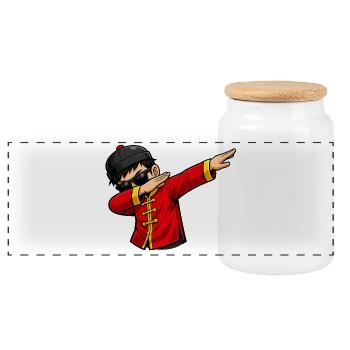Dabbing Chinese - Panorama Keksdose mit Holzdeckel - Weiß - Vorne