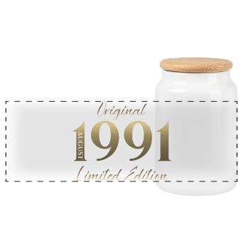 Cadeau du 35e anniversaire Original août 1991 - Boîte à biscuits avec couvercle en bois - blanc - Devant