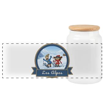 Kek & Ina dans les Alpes - Souvenir de France - Boîte à biscuits avec couvercle en bois - blanc - Devant