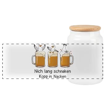 Not Long Schnaken Kopp In Neck Beer Seagulls - Panorama Keksdose mit Holzdeckel - Weiß - Vorne