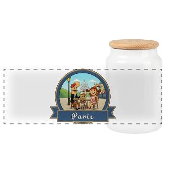 Kek & Ina in Paris - Panorama Keksdose mit Holzdeckel - Weiß - Vorne
