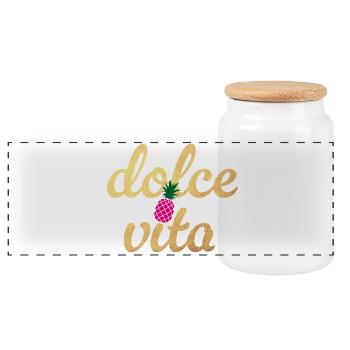 Dolce Vita Quote Ananas Party Gold Lebensfreude - Panorama Keksdose mit Holzdeckel - Weiß - Vorne