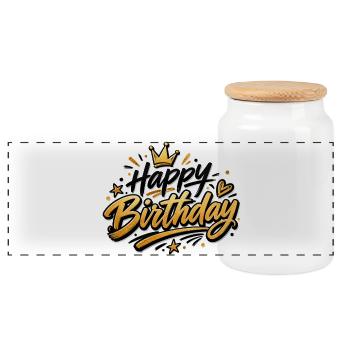 Happy Birthday - Panorama Keksdose mit Holzdeckel - Weiß - Vorne