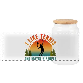I LIKE TENNIS AND MAYBE 3 PEOPLE  - Panoramic Cookie Jar with Wooden Lid - white - Front