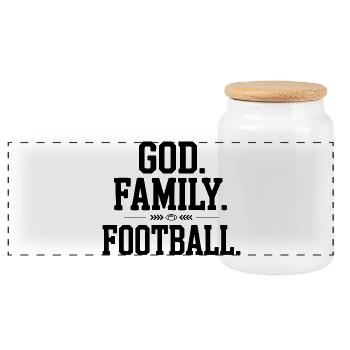 God. Family. Football. - Panoramic Cookie Jar with Wooden Lid - white - Front