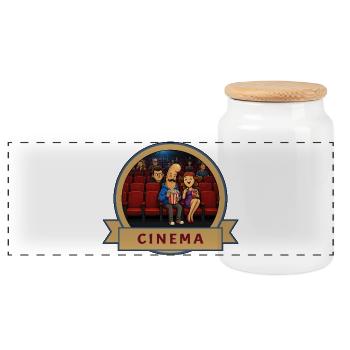 Kek & Ina in the cinema - gag of life - Panoramic Cookie Jar with Wooden Lid - white - Front