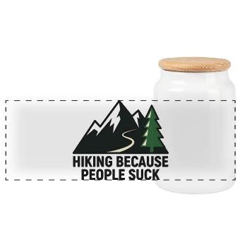 Hiking because people are annoying - Panoramic Cookie Jar with Wooden Lid - white - Front