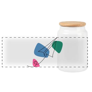 Line Art Paper Airplane with Color Background - Panoramic Cookie Jar with Wooden Lid - white - Front