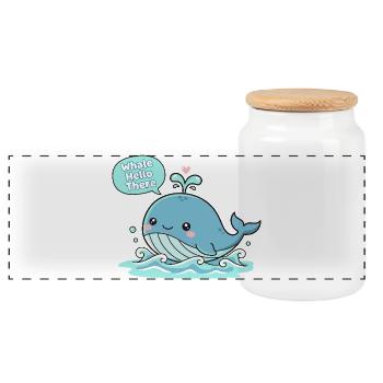 Whale Hello There Cute Print - Panoramic Cookie Jar with Wooden Lid - white - Front