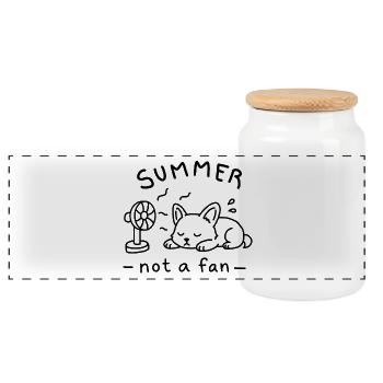 Summer_not_a_fan - Panoramic Cookie Jar with Wooden Lid - white - Front