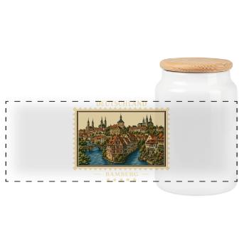 Deutschland Bamberg Vintage Reisemarke - Panorama Keksdose mit Holzdeckel - Weiß - Vorne