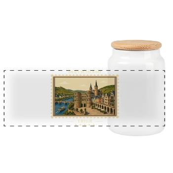 Deutschland Trier Vintage Reisemarke - Panorama Keksdose mit Holzdeckel - Weiß - Vorne