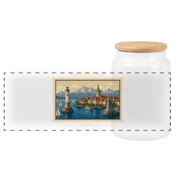 Deutschland Lindau Vintage Reisemarke - Panorama Keksdose mit Holzdeckel - Weiß - Vorne