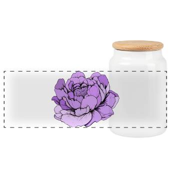 Purple Peony Line Art - Panoramic Cookie Jar with Wooden Lid - white - Front