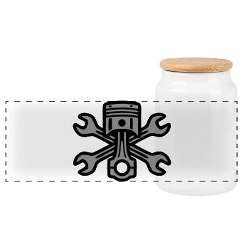 Logo de clé à vis à piston - Boîte à biscuits avec couvercle en bois - blanc - Devant