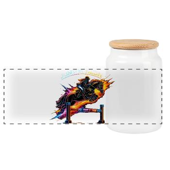 Jump in Neon – Equestrian Sports & Show Jumping - Panoramic Cookie Jar with Wooden Lid - white - Front