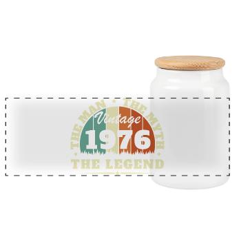 1976 Vintage Retro Birthday Gift - Panoramic Cookie Jar with Wooden Lid - white - Front