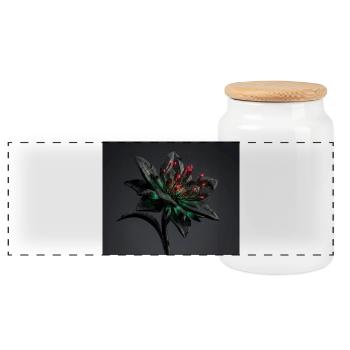 Fantasy 3D Black Crystal Flower with Glowing Red C - Panorama Keksdose mit Holzdeckel - Weiß - Vorne