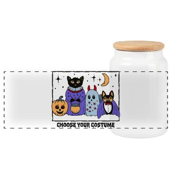 Niedliche Halloween Kostümparty  - Panorama Keksdose mit Holzdeckel - Weiß - Vorne