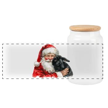 Weihnachtsmann und das schwarze Kaninchen Aquarell - Panorama Keksdose mit Holzdeckel - Weiß - Vorne