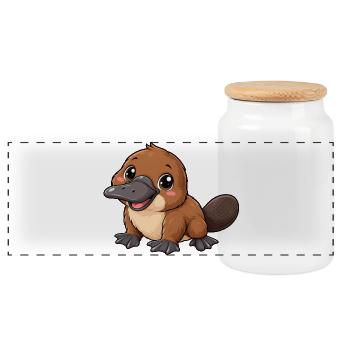 Schnabeltier Kawaii Style – Süßes Australienmotiv - Panorama Keksdose mit Holzdeckel - Weiß - Vorne