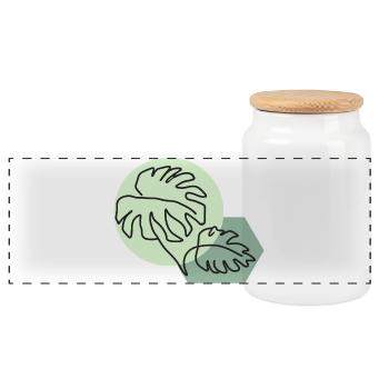 Pastellfarbene Monstera-Blätter im einfachen Linienstil - Panorama Keksdose mit Holzdeckel - Weiß - Vorne