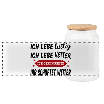 Lustig Heiter Rentner Rentnerin Beruf Sprüche - Panorama Keksdose mit Holzdeckel - Weiß - Vorne