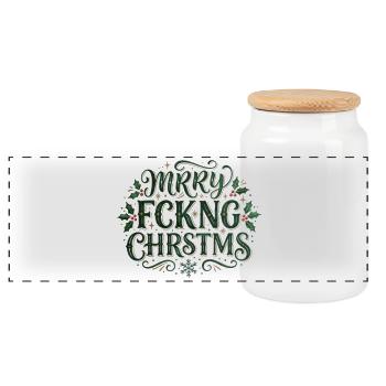 Merry Chrstms – frecher Weihnachtsspruch - Panorama Keksdose mit Holzdeckel - Weiß - Vorne