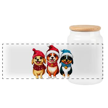 Hunde Weihnachten - Panorama Keksdose mit Holzdeckel - Weiß - Vorne