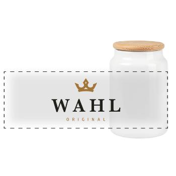 Wahl Original Family Logo - Panoramic Cookie Jar with Wooden Lid - white - Front